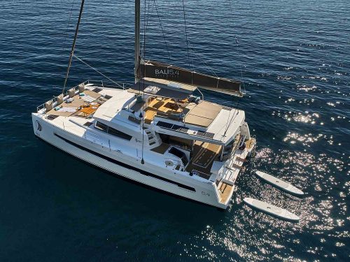 This is photo of a catamaran Bali 5.4 aerial side view