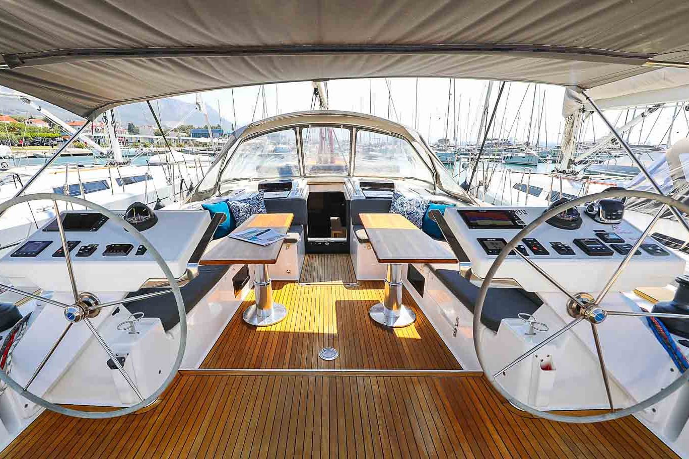 This is photo of a sailing boat Hanse 588 wheels