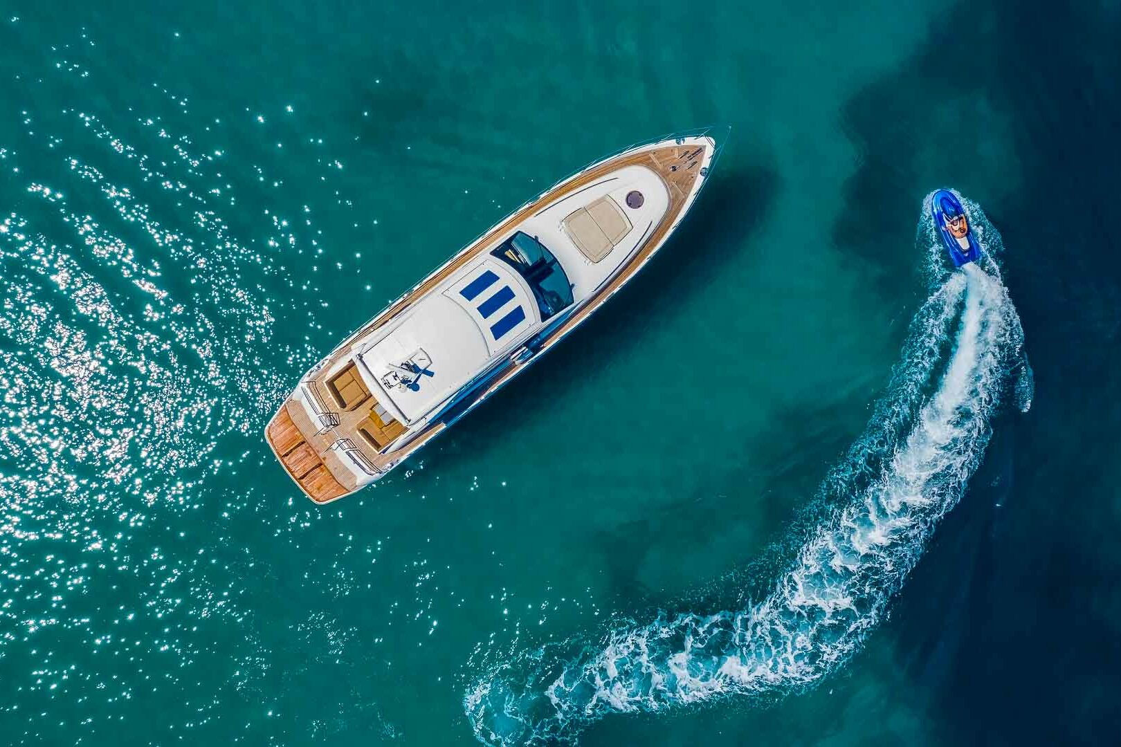 Luxury yacht Princess V65 Spice of Life II aereal jetski