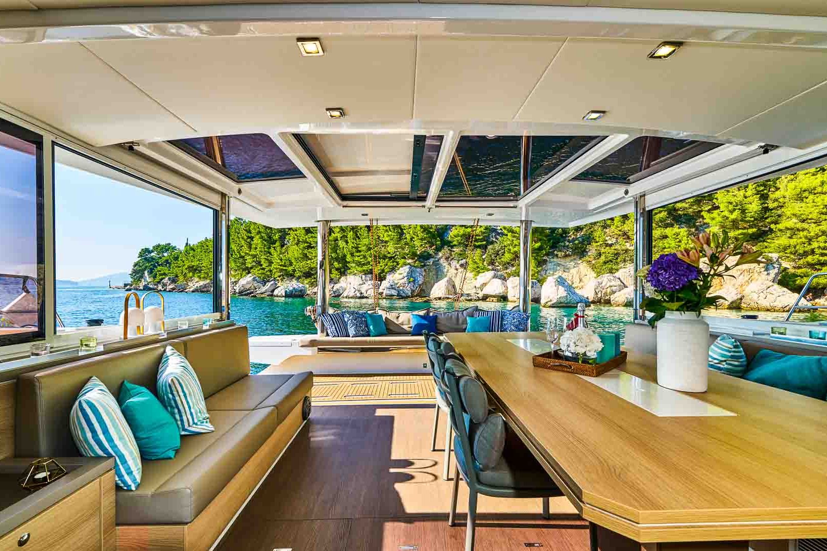 This is photo of a catamaran Bali 5.4 view from saloon to cockpit