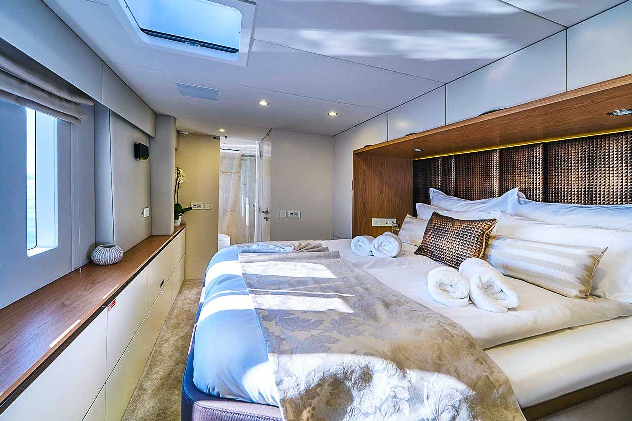 This is photo of a catamaran Sunreef 60 master cabin
