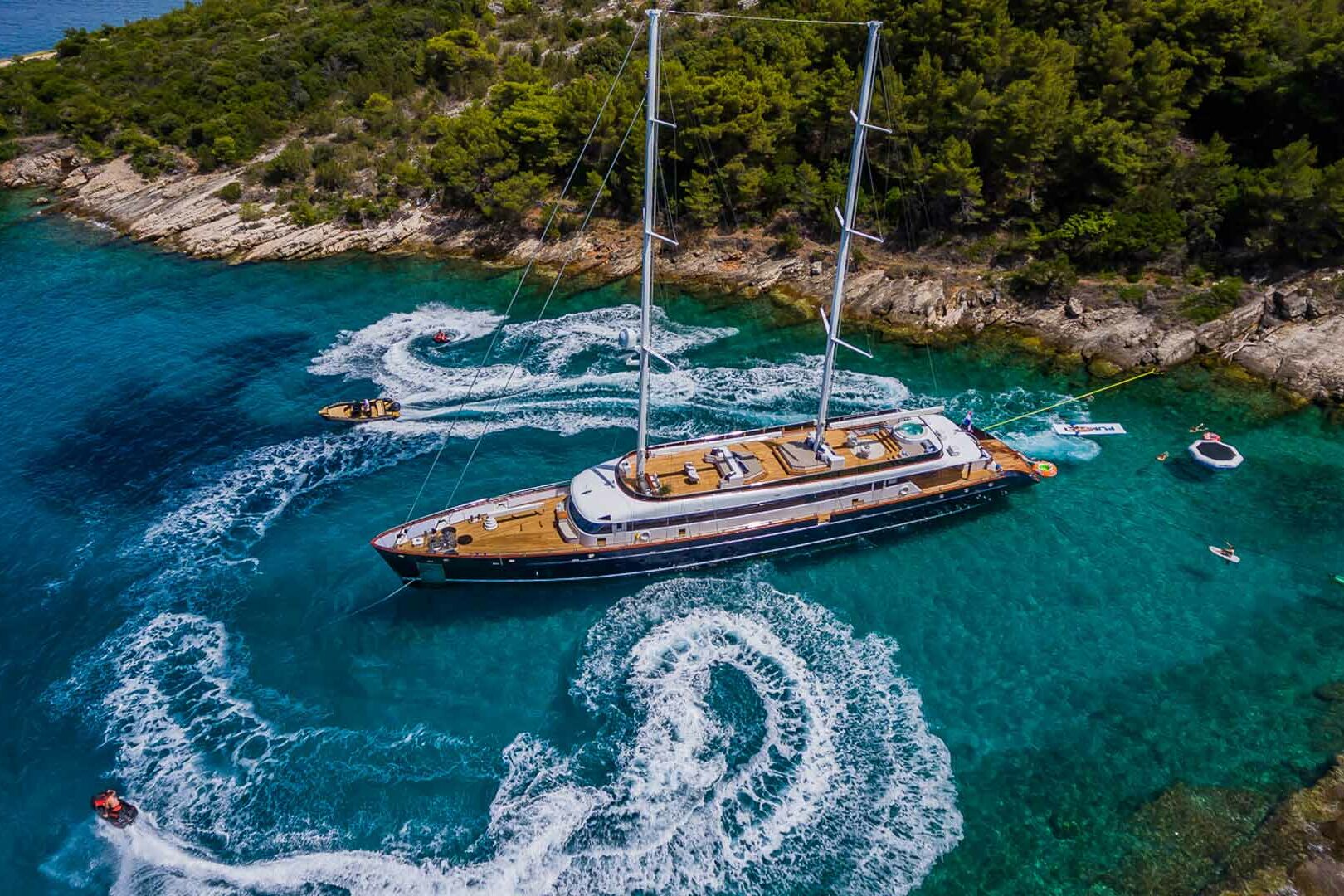 Luxury yacht Clase Azul water toys from the air