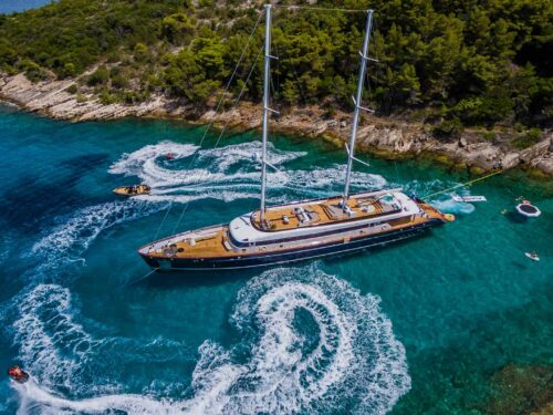 Luxury yacht Clase Azul water toys from the air