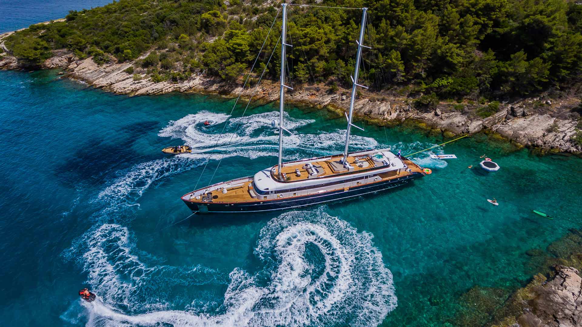Luxury yacht Clase Azul water toys from the air