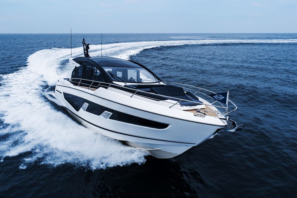 This is a photography of Sunseeker Predator motor yacht