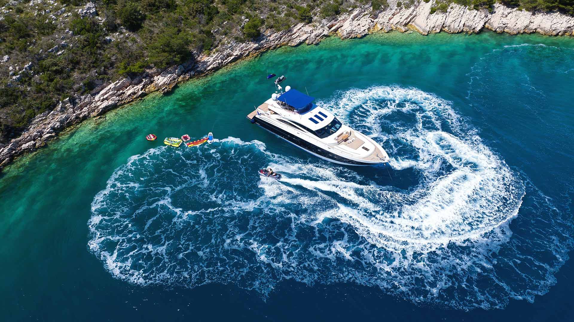 Luxury yacht Agave aereal water toys