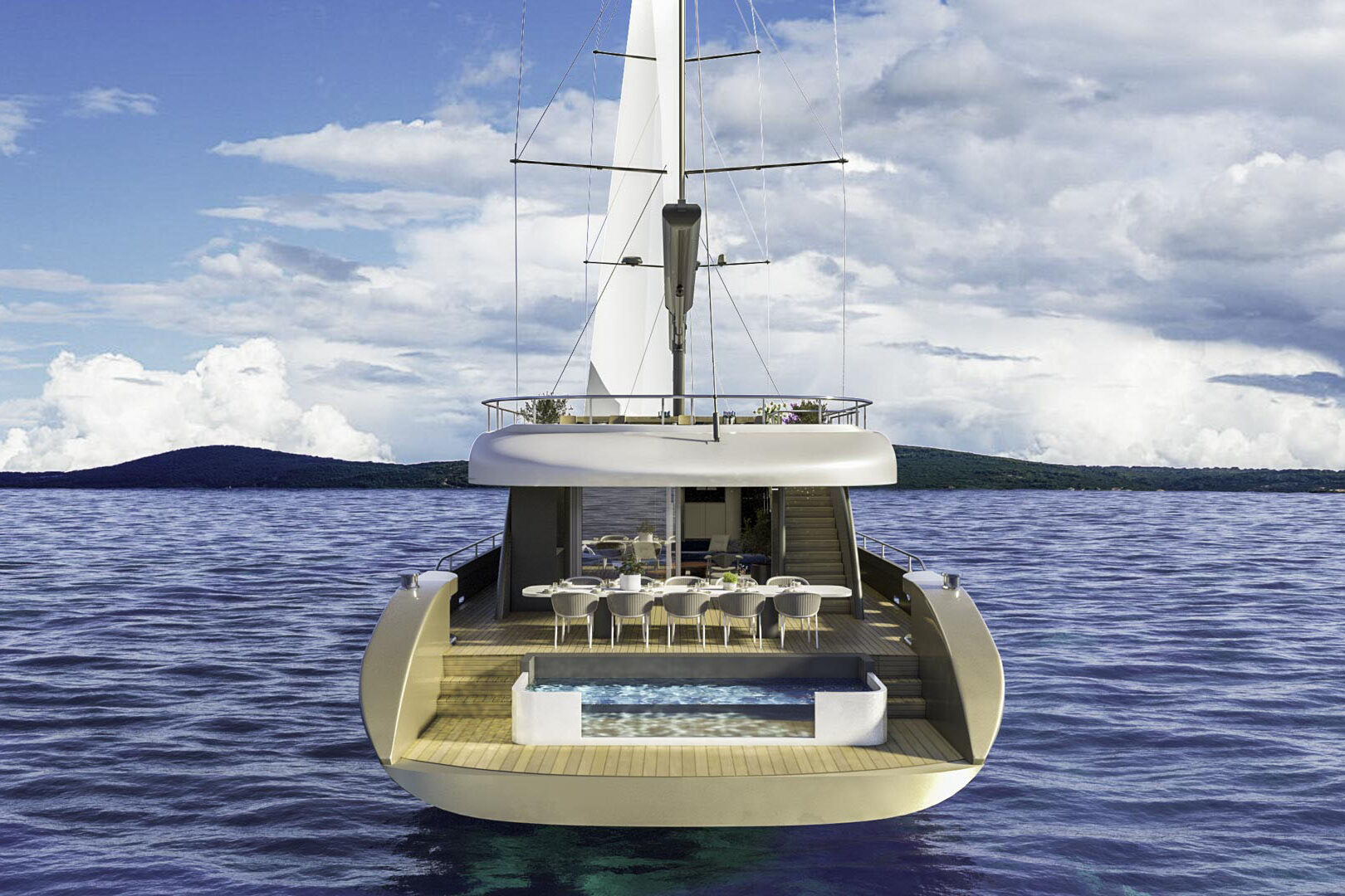 Luxury sailing yacht Anetta aft view