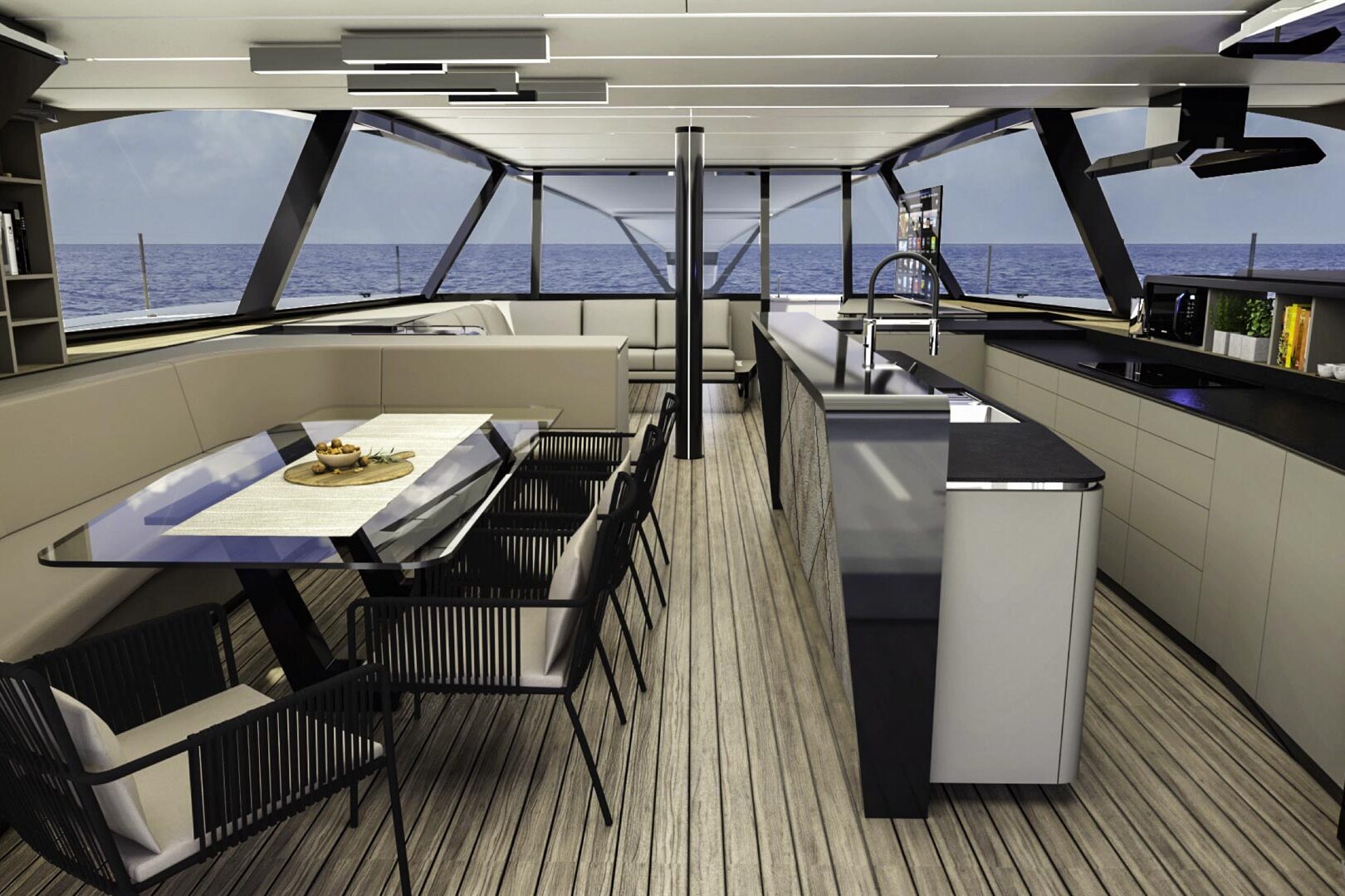 Luxury catamaran Wave 60 salon view