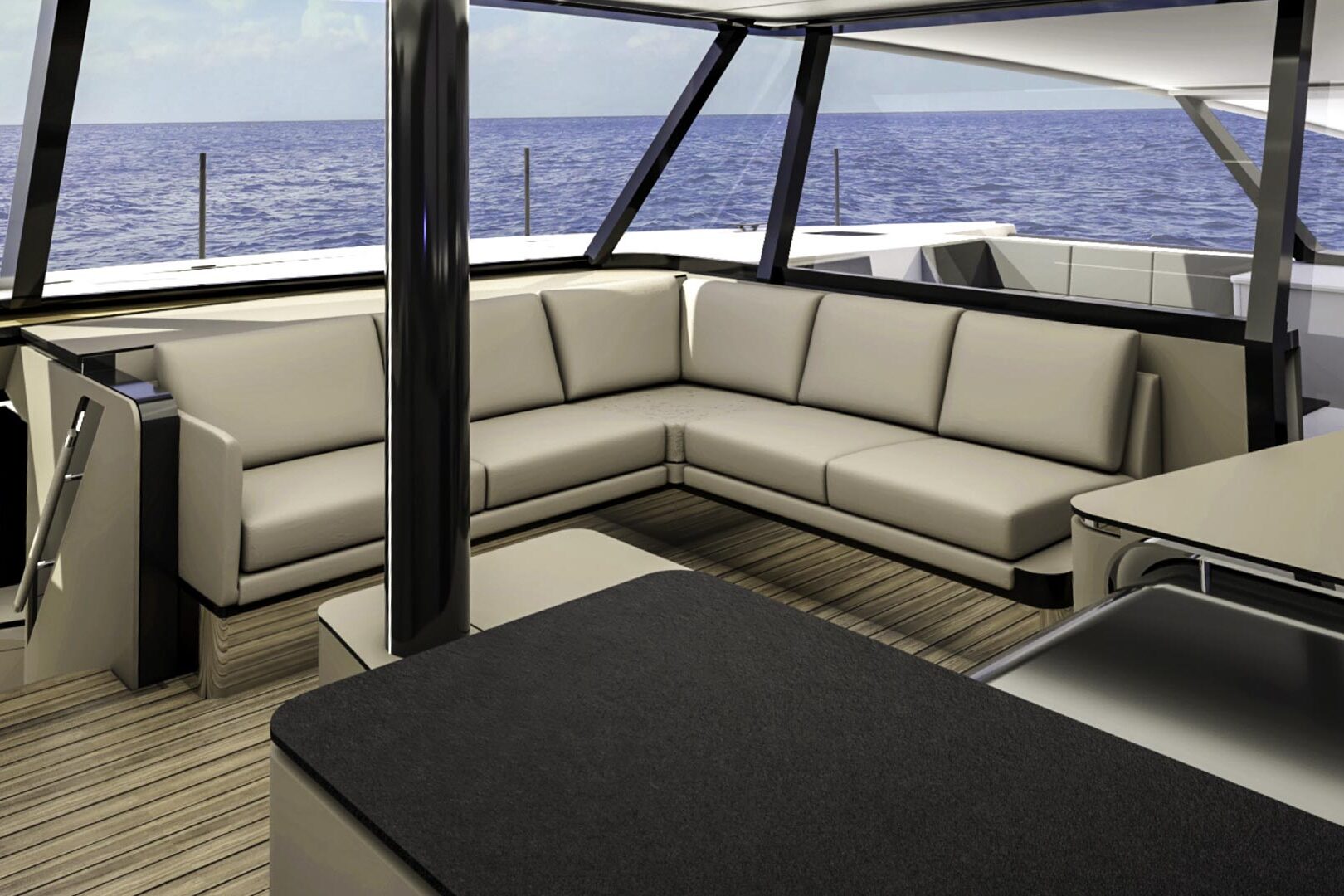 Luxury catamaran Wave 60 salon lounging